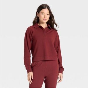 Women's Burgundy Modal French Terry Polo Shirt